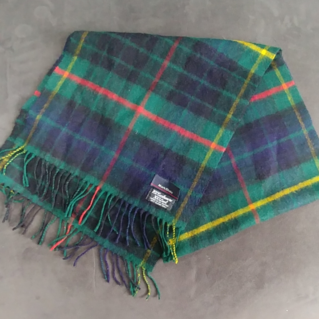 Vtg Mark Shale Green Plaid Tartan Wool Scarf
